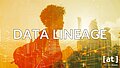 Data Lineage, a double exposure of a person looking back over their shoulder and an orange-colored (HEX #FF792B) data infrastructure, half figure, big city life