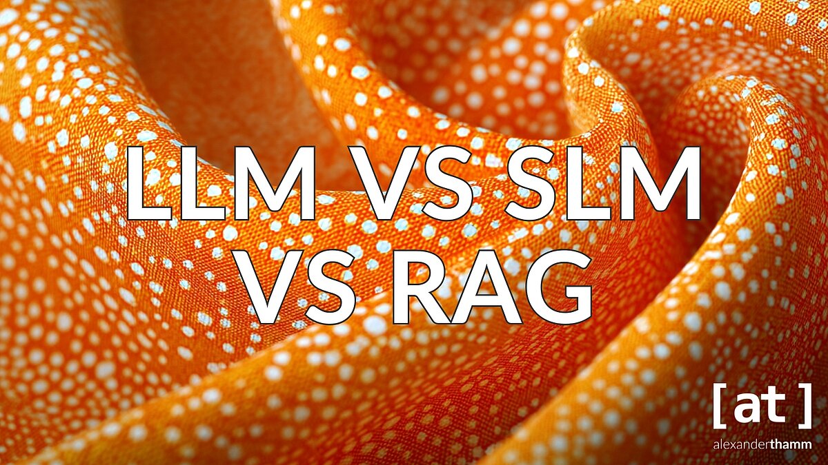 LLM vs SLM vs RAG, orange-colored (HEX #FF792B) dotty wind
