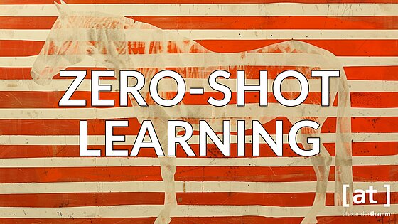 Zero-Shot Learning, ein Pferd in seitlicher Ansicht hinter einem Layer aus gestreiften weißen und orangefarbenen, horizontalen Streifen 