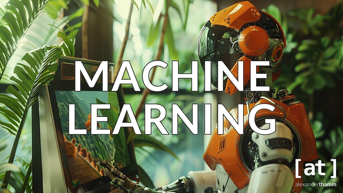 Machine Learning, ein humanoider Roboter, der an einem Bildschirm Inhalte über die Umwelt lernt