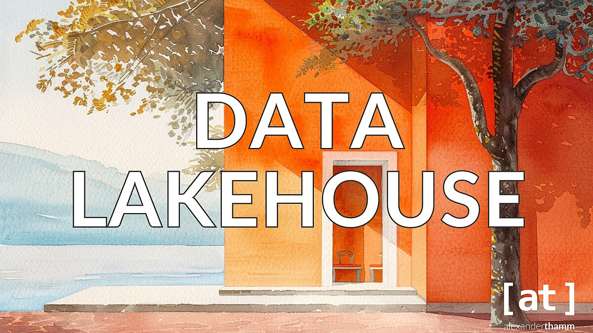 Data Lakehouse, ein orange-farbenes Haus an einem See