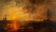 Cloud-Data-Analytics-Plattform für einen Energiekonzern, eine Meereslandschaft bei Sonnenuntergang, in der Ferne eine Ölplattform