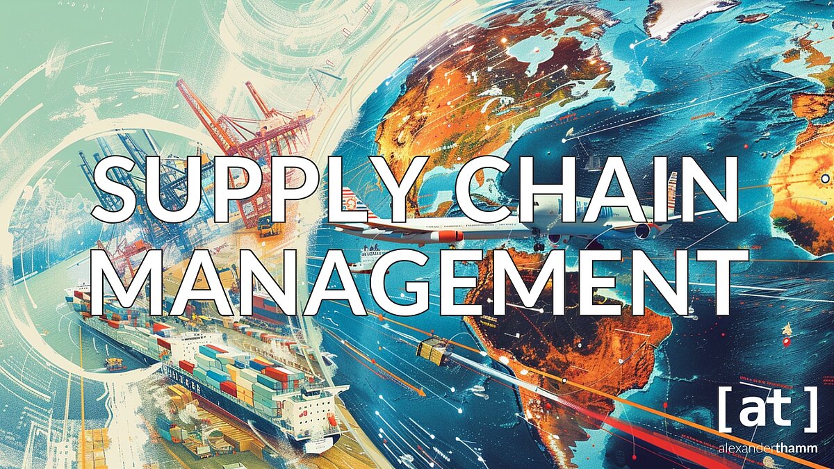Supply Chain Management, Frachtschiffe an einer Werft, verzerrt, neben einem Globus