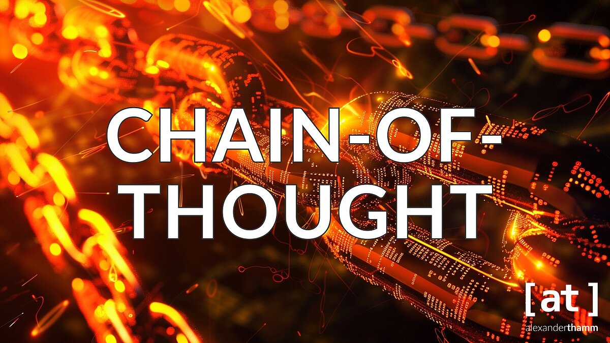 Chain-of-Thought-Prompting Chain-of-Thought-Prompting, mehrere Eisenketten mit leuchtenden Elementen