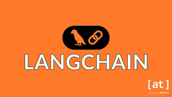 LangChain, LangChain-Logo vor einem orange-ocker-farbenen Hintergrund