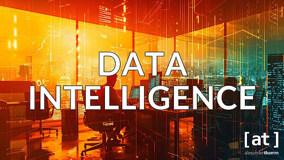 Data Intelligence, an office room with some managers, numbers and code snippets, some orange-colored (HEX #FF792B) elements, slight double exposure, positive atmosphere, color blocking, --ar 16:9