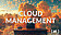 Cloud Management, ein Manager hinter seinem Schreibtisch sitzend und auf den Abend-Horizont voller Wolken blickend