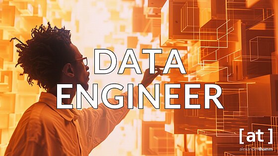 Data Engineer, ein Mann der nach einer digitalen Projektion von Daten greift