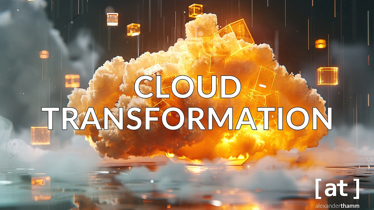 Cloud Transformation, eine orange-farbene Wolkenformation mit zahlreichen funkelnden Blöcken