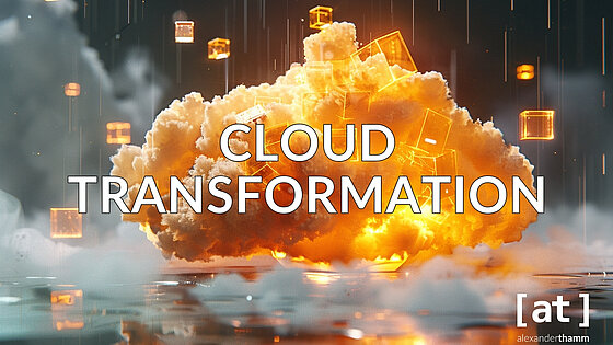 Cloud Transformation, eine orange-farbene Wolkenformation mit zahlreichen funkelnden Blöcken