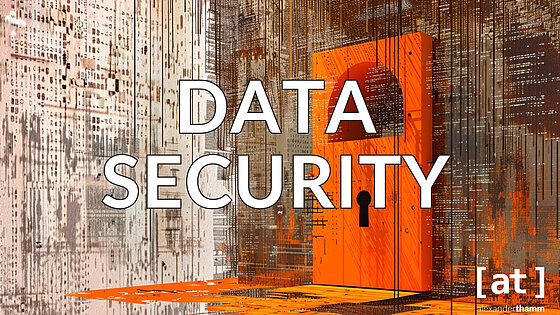 Datensicherheit Datensicherheit, eine verschlossene Tür in einem schemenhaften Raum