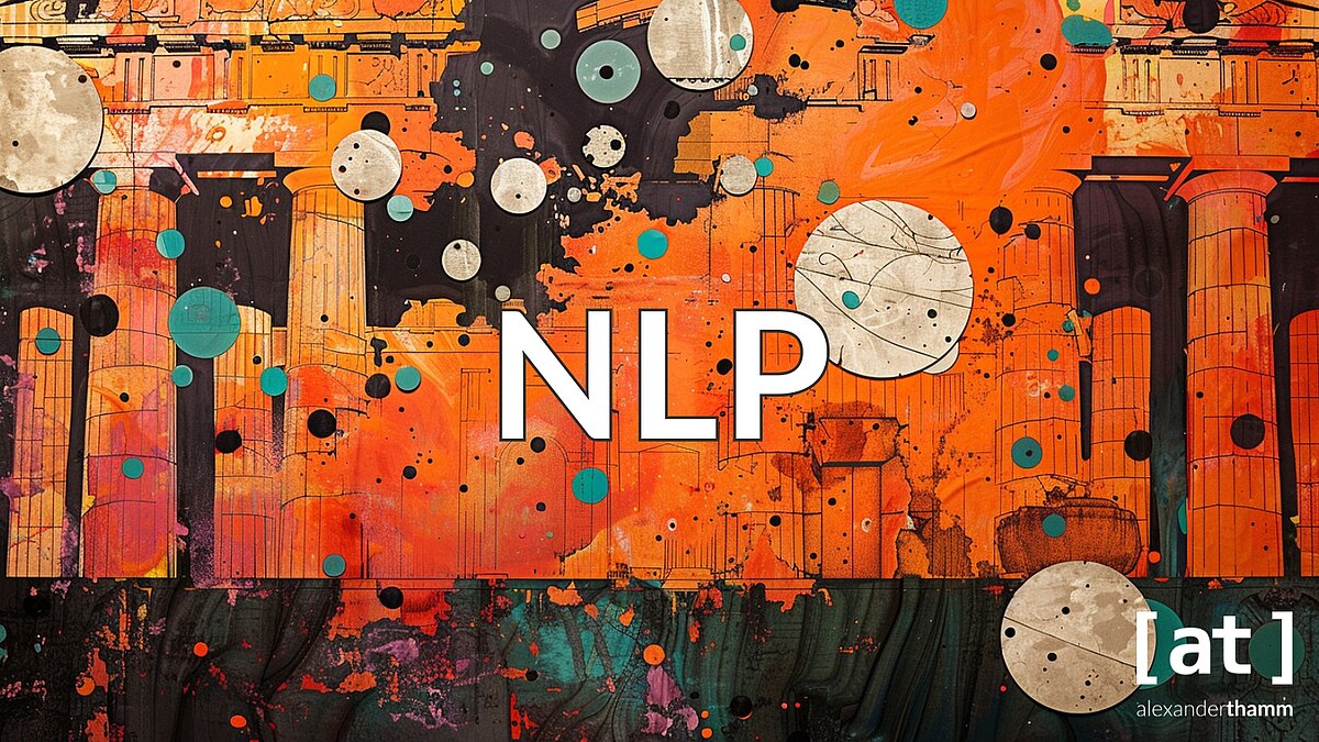 Natural Language Processing - NLP, as a projection on the facade of a Greek temple, --ar 16:9 --v 6.0