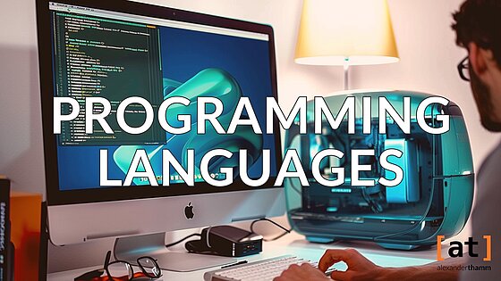 Programming Languages, a software developer working on an orange-colored (HEX #FF792B) iMac G3 like https://s.mj.run/v6jV67ix96w --ar 16:9 --v 6.0