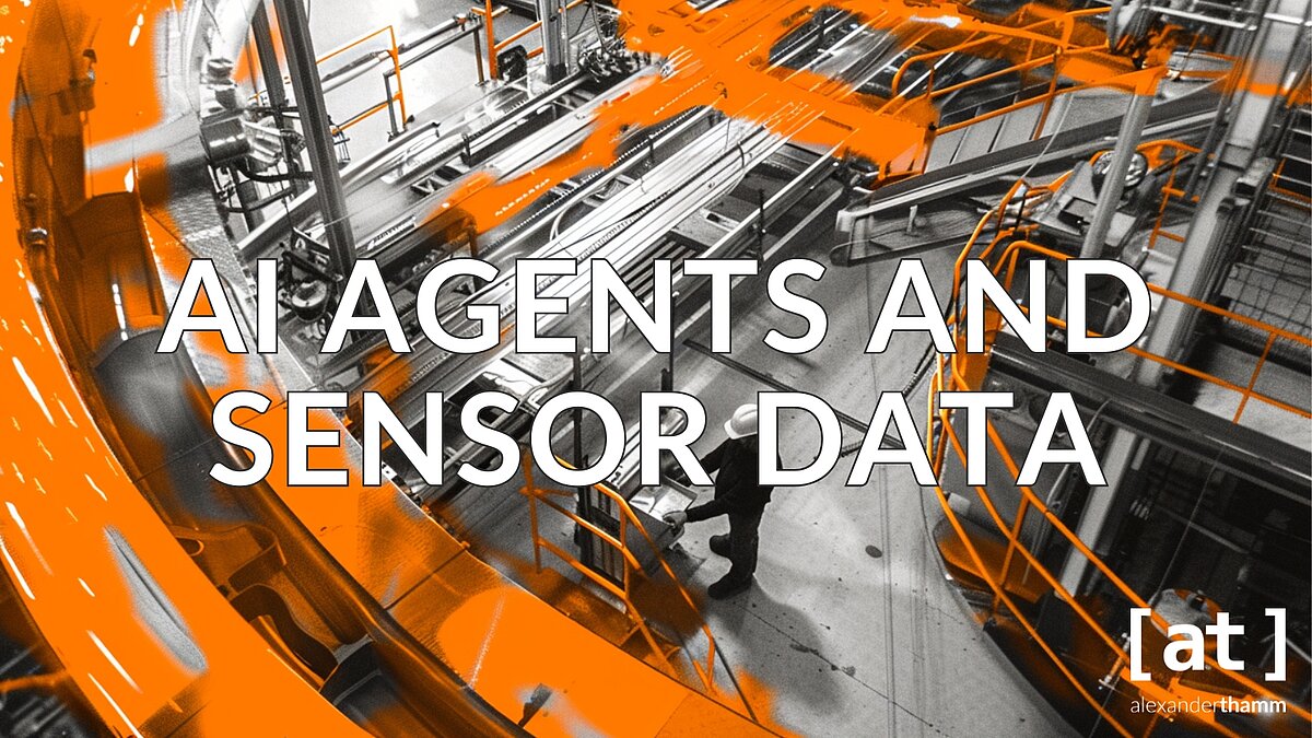 AI Agents and sensor data AI Agents and sensor data, eine Fabrik mit einem Fließband und einem Arbeiter aus der Vogelperspektive