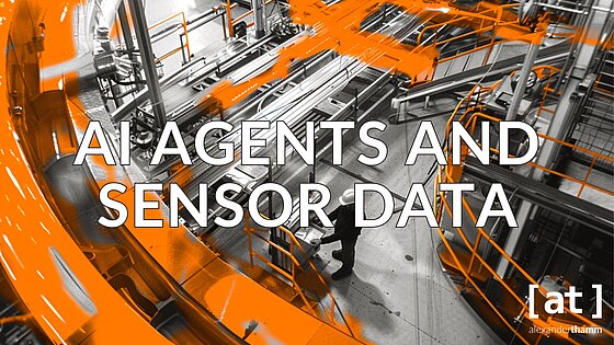 AI Agents and sensor data, eine Fabrik mit einem Fließband und einem Arbeiter aus der Vogelperspektive