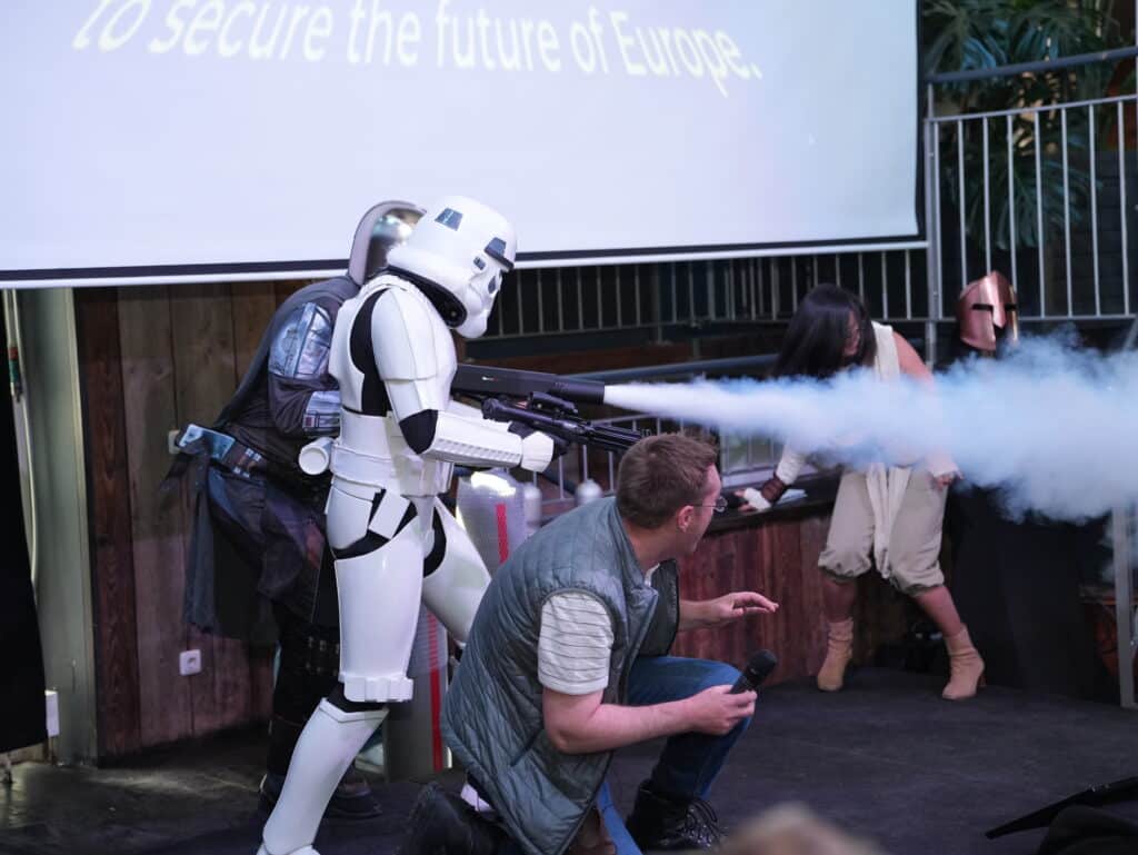 Mandalorian aka CEO Alexander Thamm drives out the evil Stormtroopers