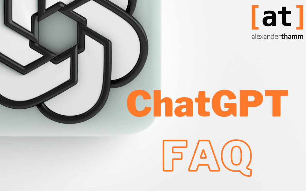 ChatGPT FAQ Header mit dem Logo von OpenAI und der Alexander Thamm GmbH