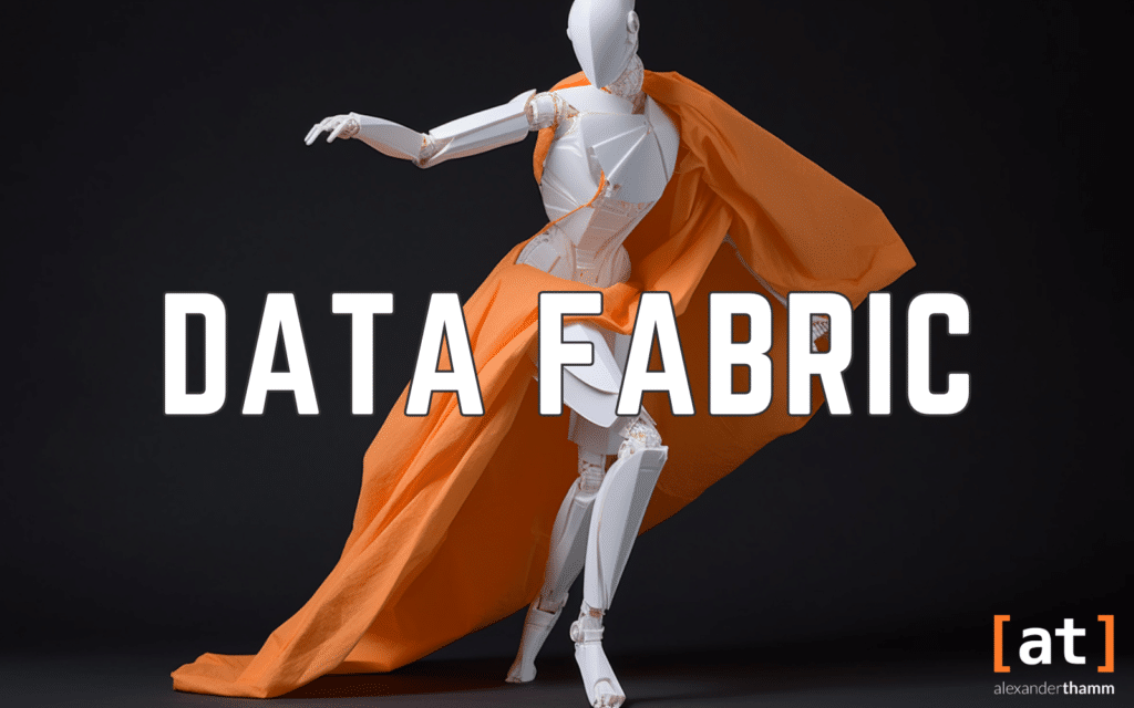 Data Fabric - Optimización del ecosistema de datos para las empresas, Blog, Alexander Thamm GmbH, un maniquí andrógino con capa naranja en pose de ballet