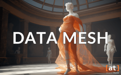 Data Mesh eine Einführung, eine weibliche Plastik, mit einem orangen Netzstoff bekleidet