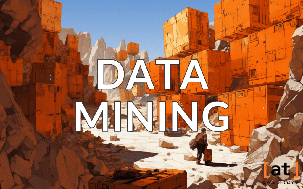 Data mining, a quarry with orange containers in a rocky landscape