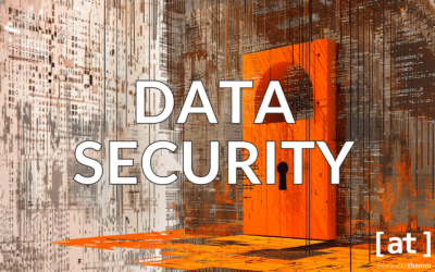 Data security, a locked door in a shadowy room