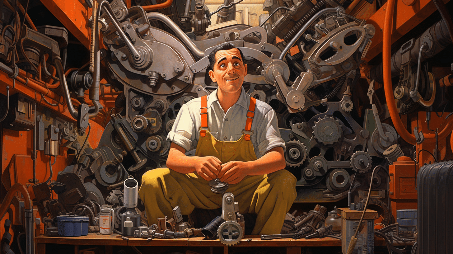 Previsión de existencias para pedidos de piezas de recambio, un mecánico sentado en su taller