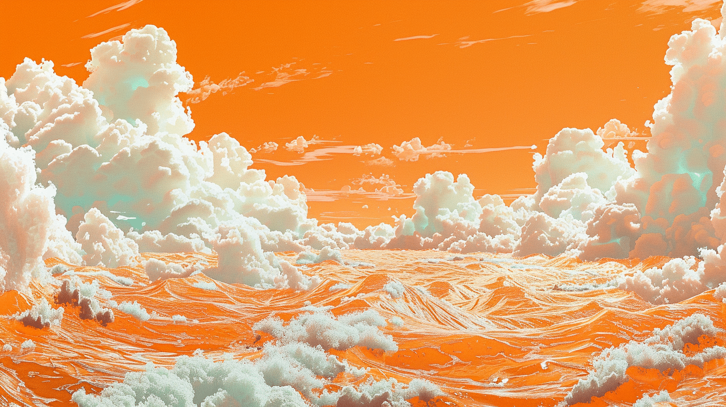 Introduction of 2 IT products, clouds over an orange-coloured sea